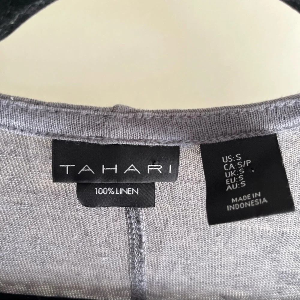 Tahari Open Front Linen Blouse Sz Sm Women’s Long Sleeve Jacket Gray EUC Women’s - Picture 2 of 3
